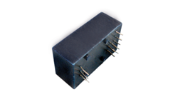 Coiltron black encapsulated isolation transformer with multiple through-hole PCB mounting pins, viewed from a top-down angle.