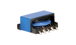 Coiltron SMD flyback transformer featuring a blue casing and gull-wing leads for surface mount PCB assembly.
